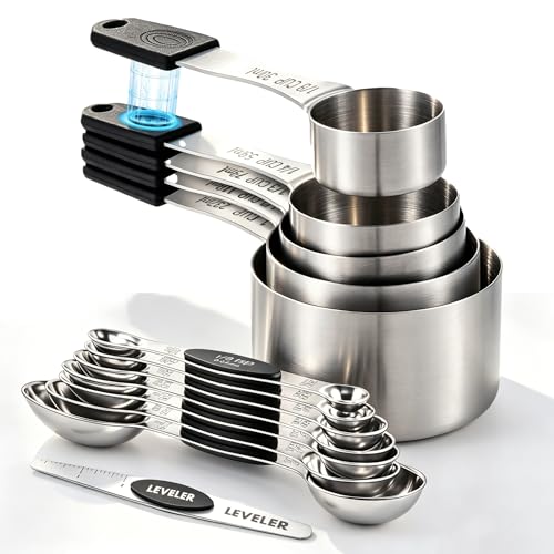 -BINGBING- Magnetic Measuring Cups and Spoons Set of 13, Stainless Steel | 5 Magnetic Cups and 8 Double-Sided Spoons with Leveler, Stackable, Kitchen Gadgets for Cooking and Baking