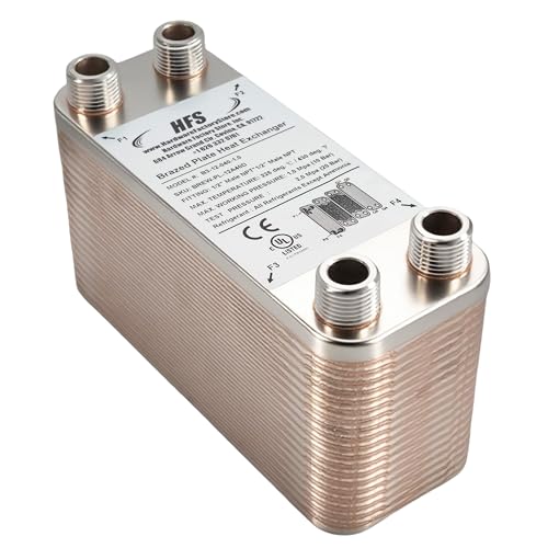 HFS(R) 40-Plate Stainless Steel 304 Homebrew Beer Wort Chiller Heat Exchanger, 7.5" x 2.9", 1/2" x 1/2" MALE NPT, Quick Beer Cooling System (7.5" 2.9"/40 plate, 1/2" x 1/2" NPT) - size: 7.5'' 2.9''/40 plate, 1/2" x 1/2" NPT
