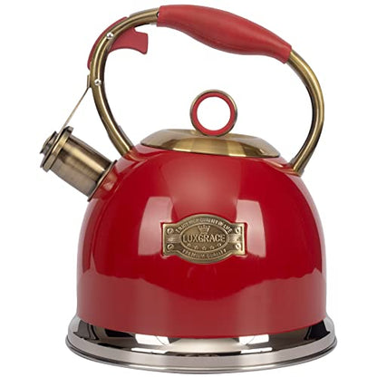 Tea Kettle, Stovetop Whistling Teapot, Stainless Steel, Red, 3.0-Quart - color: Red