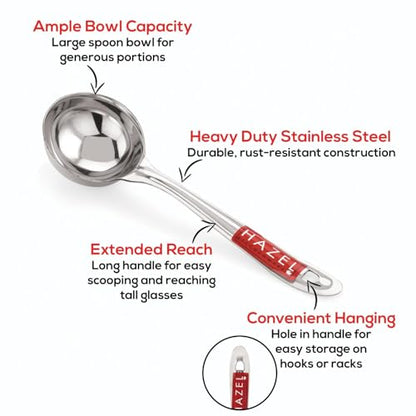 HAZEL Stainless Steel Ladle for Kitchen | 7.3 cm Dia Round Soup Serving Spoon | Heavy Duty Kitchen Spoodle for Cooking, Serving, Curry, Dosa, Gravy - size: Set of 1, style: Ladle