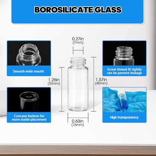 4ml Clear Glass Vials with Screw Caps and Plastic Stoppers, 1 Dram Small Liquid Sample Vial, Leak-Proof Vial, 25PCS(White Cap) - color: CLEAR, size: 4ml