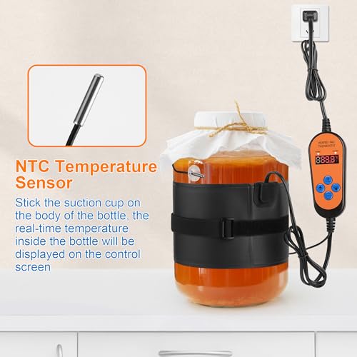 Heat Mat for Kombucha Jar Heating, Warming Mat with Thermostat Controller Combo Set & Timing Function, Digital Temperature Control Heating Mat Fits 1 to 3 Gallon Fermenter Vessels (Black)