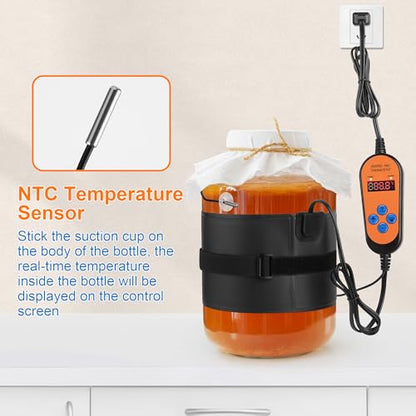Heat Mat for Kombucha Jar Heating, Warming Mat with Thermostat Controller Combo Set & Timing Function, Digital Temperature Control Heating Mat Fits 1 to 3 Gallon Fermenter Vessels (Black)