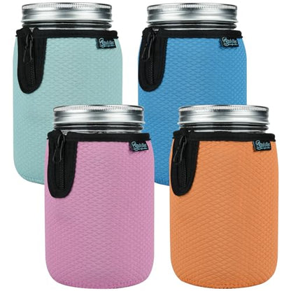 Beautyflier Wide Mouth Mason Jars 32oz Insulators, Regular Mouth 32-Ounces Mason Jar Insulated Cozy Neoprene Canning Cover, Quart Mason Jars Wide Mouth Sleeve Cover (32oz,4Color) - color: 32oz,4Color