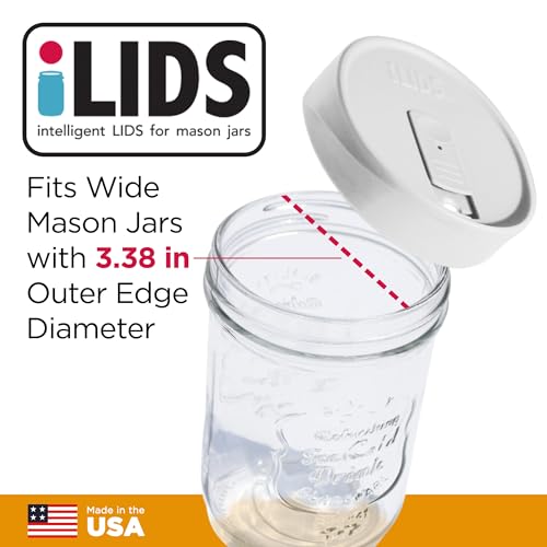 Wide-Mouth Mason Jar Drink Lid - USA Made, BPA-Free, Spill-Resistant for Coffee, Cold Brew & Iced Tea - Fits 3 3/8 in Ball & Kerr Wide Mouth - Pack of 2 - color: White