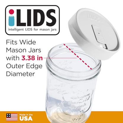 Wide-Mouth Mason Jar Drink Lid - USA Made, BPA-Free, Spill-Resistant for Coffee, Cold Brew & Iced Tea - Fits 3 3/8 in Ball & Kerr Wide Mouth - Pack of 2 - color: White