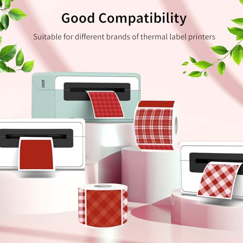 Thermal Labels Stickers 2" x 2", Red Self-Adhesive Waterproof Square Christmas Direct Thermal Labels Stickers, Perforation Line Design- 300 Sheets - color: Red, size: Square 2'' X 2''
