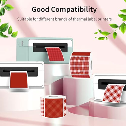 Thermal Labels Stickers 2" x 2", Red Self-Adhesive Waterproof Square Christmas Direct Thermal Labels Stickers, Perforation Line Design- 300 Sheets - color: Red, size: Square 2'' X 2''