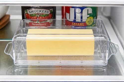 Pikanty Airtight Butter Dish with Hinged Lid - Large Plastic Butter Container for Countertop or Fridge, Fits East & West Coast Sticks, Dishwasher Safe, Made in USA - style: Butter Dish