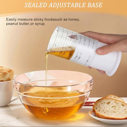 6 Pcs Adjustable Push up Measuring Cup Set Includes 2 Adjustable Measuring Cups and 5 Measurings Spoon for Peanut Butter Liquid Dry Semi Solid Ingredient Home Cooking Tool(6.5 * 10cm) - size: 1 cup