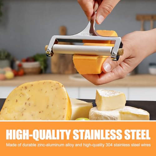 Sopito Stainless Steel Wire Cheese Slicer with 3 Extra Wires Adjustable Thickness, Handheld Cheese Block Cutter for Cheddar, Gruyere, Raclette, Mozzarella - color: Silver