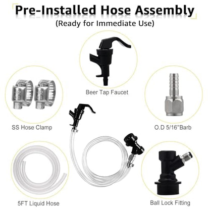 5 FT Ball Lock Beer Line Assembly - Food Grade PVC Corny Keg Beer Line with Picnic Tap Faucet Ball Lock Disconnect Liquid for for Corny Keg Ball Lock Keg Beer Dispenser Homebrew