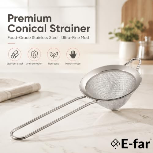 E-far Fine Mesh Strainer Set of 2, 3.3 Inches Stainless Steel Tea Strainer with Long Handle, Small Conical Mesh Strainers Sieve for Cocktail Coffee Food, Rust Proof & Easy to Clean (Silver) - color: Silver-2