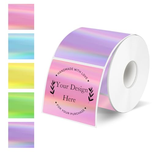 Square Thermal Labels Stickers 2" x 2", Holographic Thermal Stickers Labels, Glitter Self-Adhesive Direct Thermal Label for Small Business- Holographic 5 Colors - color: 5 Colors, size: 2 X 2