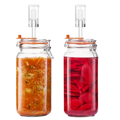 2L Fermentation Jar, Wide Mouth Glass Fermenting Kit wit Airlocks, 2-Pack | Fermentation Glass Jars With Self-Burping Airlocks for Sauerkraut, Kimchi, Pickles, Mead, Cider and Other Homemade Ferments