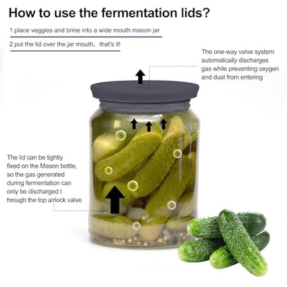 Fermentation Lids Silicone Waterless Airlock Fermenting Lids for Regular Mason Jars For Making Pickled and Fermented Probiotic Foods 3 Pack (Jars Not Included) (Gray) - color: Gray