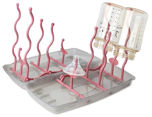 Collapsible Baby Bottle Drying Rack, Bottle Dryer Holder for Bottles, Teats, Cups, Pump Parts and Accessories (Pink) - color: Pink