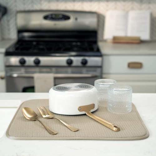 S&T INC. Dish Drying Mat, 16” x 18”, Absorbent Microfiber Kitchen Counter Mat, Dish Drying Pad for Dishes, Utensils, Pots and Pans, Large, Pure Cashmere - size: 16" x 18"