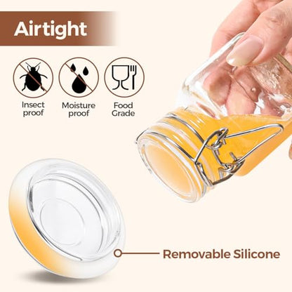 ComSaf Set of 6 Square Glass Spice Jars with Airtight Lids (4 Oz), Mini Favor Jars with Wire Clamp for Honey, Herbs & Farmhouse Kitchen Pantry Organization, with Funnel & Labels - size: 4oz*6