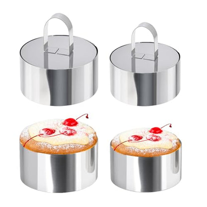 Uncle Jack 4 Pieces Round Cake Ring Molds, Stainless Steel Cake Ring Mold with Pusher, for Kitchen Tools, Baking Pastry, Mousse (Include 4 Rings and 2 Pushers) - size: Round 2 PCS 3 1/8" + 2 PCS 2 3/8"