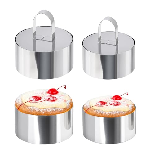 Uncle Jack 4 Pieces Round Cake Ring Molds, Stainless Steel Cake Ring Mold with Pusher, for Kitchen Tools, Baking Pastry, Mousse (Include 4 Rings and 2 Pushers) - size: Round 2 PCS 3 1/8" + 2 PCS 2 3/8"