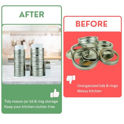 Mason Jar Lid Organizer & Holder | Storage Rack for Canning Jar Lids and Rings | Vertical Stacking Kitchen Organization | Compatible with Regular and Wide Mouth | Holds 20 Lids & 20 Rings (2 Pack)