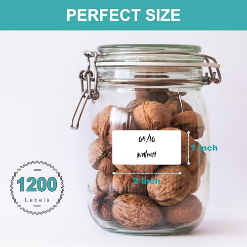 CATIFLIN 1200 Blank Removable Freezer Labels, Waterproof & Oil Resistant Stickers with Perforation Line, Ideal for Food Containers, Jars, and Pantry Organization (1" x 2") - size: 1" x 2"