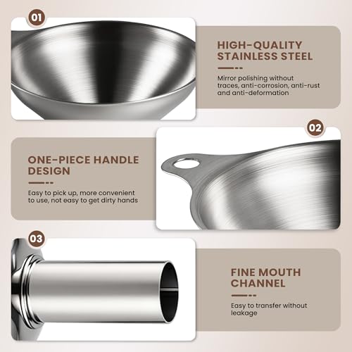 Supercenter Kitchen Funnel, Mini Funnel, Set of 3, Round Ring & Clean Brush | Stainless Steel,Perfect for Transferring Liquids, Oils, Powders, Spices