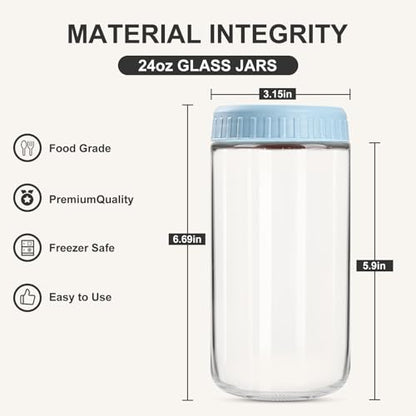 SHOWIN Overnight Oats Containers with Lids, 24oz Glass Jars with Lids 2 pcs, Light Blue, Wide Mouth Mason jars for Salad, Yogurt, Snacks, Meal Prep - color: Light Blue, size: 24oz-2pc