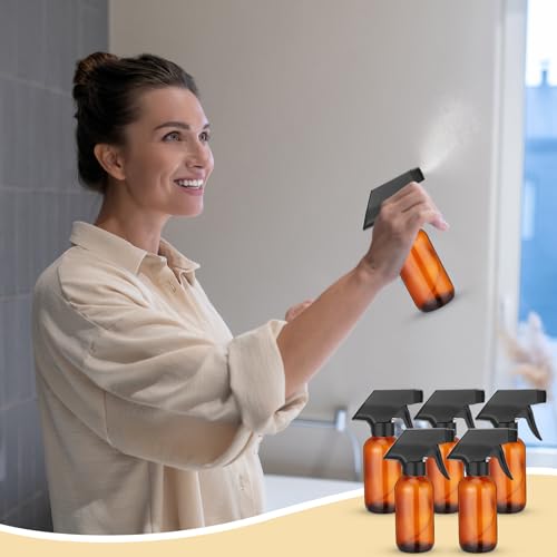 Fumete 20 Pcs 4 oz Glass Spray Bottles Empty Refillable Sprayer Containers with Funnels Labels Black Trigger Sprayers Spray Bottles for Essential Oil DIY Kitchen Hair Plants(Amber) - color: Amber