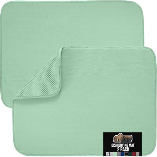 GORILLA GRIP Ultra Water Absorbent Microfiber Dish Drying Mat, 2 PK, Slip Resistant Grip Dot Backing, Fast Drying Mesh Pad for Dishes, Kitchen Sink Counter, Machine Washable Dishrack Mats, 18x16, Mint - color: Mint, size: 18" x 16" (2 Pack), style: Microf