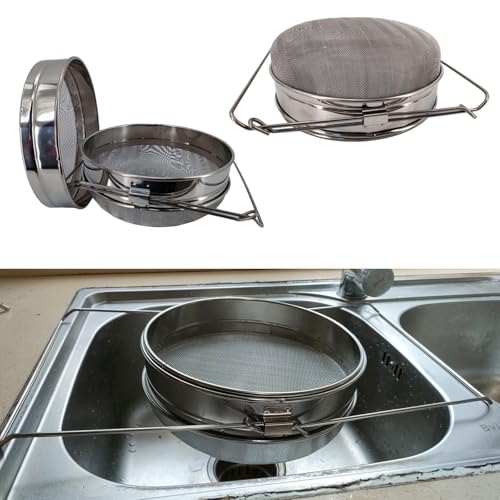 Honey Strainer Double Sieve Stainless Steel for 5 Gallon Bucket | Double sieve honey filter fits 5 gallon buckets, removes wax and debris, with adjustable arms for hands-free harvesting