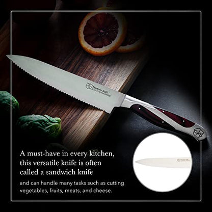 Hammer Stahl Serrated Utility Knife | German Forged High Carbon Steel | Ergonomic Quad-Tang Pakkawood Handle & Gift Box - size: 6"