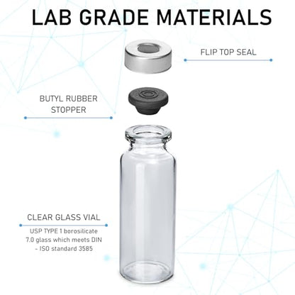 10 Pack 20ml Sealed Sample Vials, Transparent Glass Vials with Self Healing Injection Port - size: 20ML