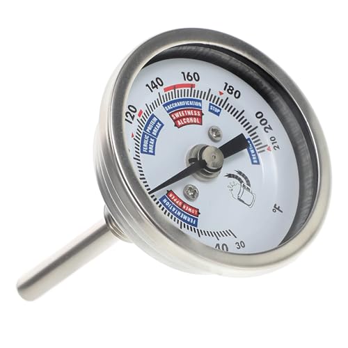 Stainless Steel Dial Wine Thermometer for Winemakers 2-inch Dual-Metal Brewing Temperature Gauge Corrosion-Resistant Wine Brewing Kettle Thermometer