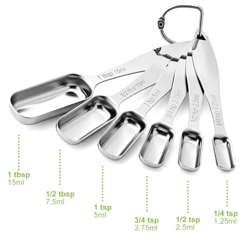 FANGSUN Stainless Steel Narrow Measuring Spoons, Metal Measuring Spoons with Long Handle and Engraved Measurements Set of 6, For Dry or Liquid, Fits in Spice Jar - style: Spoons - Set of 6