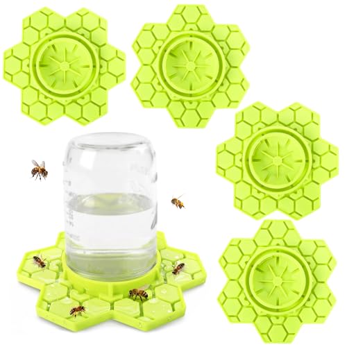4 Pack Bee Feeder for Mason Jar, Silicone Bee Watering Station, Compatible with Regular and Wide Mouth, Bee Feeders for Hives, Beekeeping Supplies, Bee Waterer for Outside Garden(Yellow) - color: Yellow-4pack