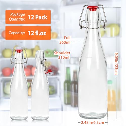 Alotpower Swing Top Glass Bottles with Airtight Lids 12oz 12Pack | Flip Top Glass Bottle for Vanilla Extract Bottles/Home Brewing/Beverages/Oil (12fl. oz, Set of 12) - size: 12fl.oz