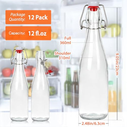Alotpower Swing Top Glass Bottles with Airtight Lids 12oz 12Pack | Flip Top Glass Bottle for Vanilla Extract Bottles/Home Brewing/Beverages/Oil (12fl. oz, Set of 12) - size: 12fl.oz