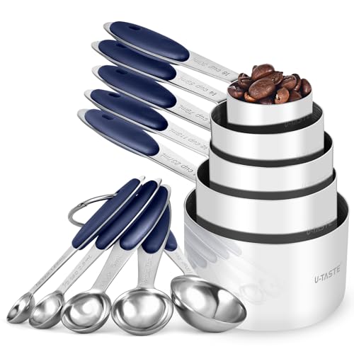 U-Taste Measuring Cups and Spoons: Food Grade 18/8 Stainless Steel Metal Measure Cups and Spoons Set of 10, Upgraded Thickness Handle (Midnight Blue) - color: Midnight Blue