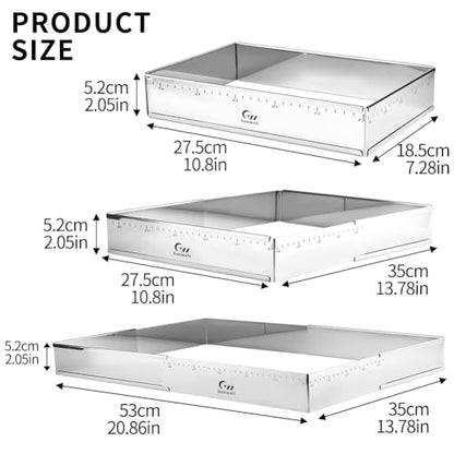 Extensible Stainless Steel Rectangular Cake Mold Heavy Duty Adjustable Mousse Ring Rectangle Shaped Detachable Tiramisu Pan, Pastry DIY Baking Tool - 10.8 × 7.3 × 2 inch - size: (10.8-20.8) x (7.3-13.8) x 2 in