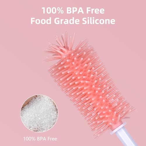 3 in 1 Silicone Bottle Brush Set, Baby Bottle Cleaning Kit with Nipple Brush & Straw Cleaner, BPA-Free Food-Grade Dishwasher Safe Travel Bottle Brush for Baby Bottles, Sippy Cups - color: Pink