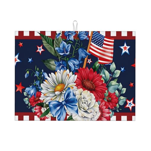 Red White and Stars Patriotic Microfiber Dish Drying Mat 18x24 Inch - Absorbent Non-Slip & Quick Dry Kitchen Counter Dish Drainer Pad, Rustic Farmhouse Style - color: Red White And Stars Patriotic