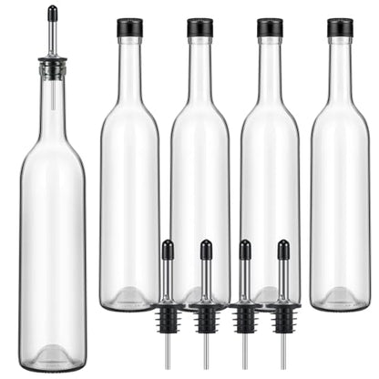 Maxdot 5 Pcs Long Neck Glass Bottles with Pourer Bordeaux Wine Bottle Clear Empty Wine Syrup Juice for Home Bar Liquor Juice Making Wedding Anniversary Party