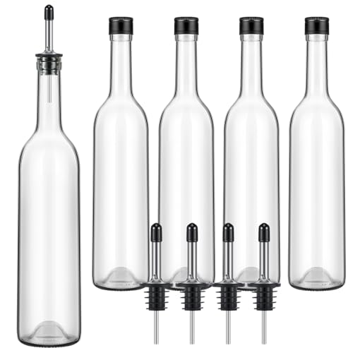 Maxdot 5 Pcs Long Neck Glass Bottles with Pourer Bordeaux Wine Bottle Clear Empty Wine Syrup Juice for Home Bar Liquor Juice Making Wedding Anniversary Party