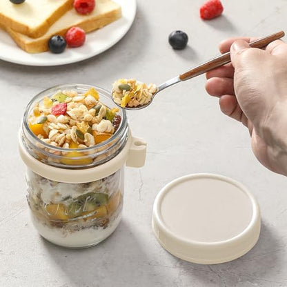 4 Pack Overnight Oats Containers with Lids and Spoons, 16 oz Glass Mason Jars with Airtight Lids, Overnight Oats Jars for Milk, Cereal, Fruit - color: Light Colors