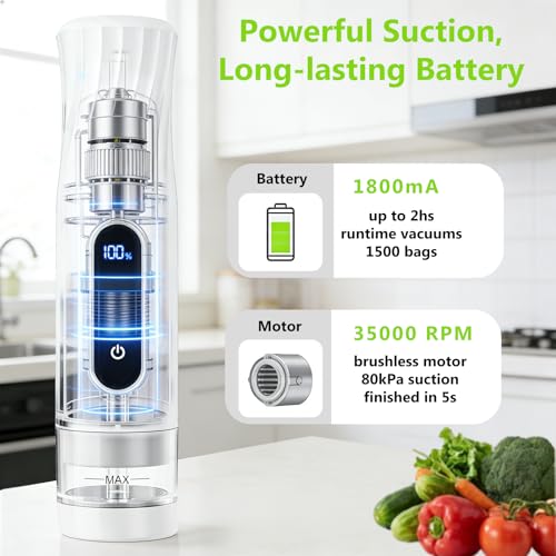 Compact Vacuum Sealer for Food Storage: Portable Handheld Food Sealer, 80kPa Suction, 1800mAh Battery, 30 Reusable Vacuum Bags, Preserve 5X Freshness with Easy Operation - size: Vacuum Sealer + 30 Bags