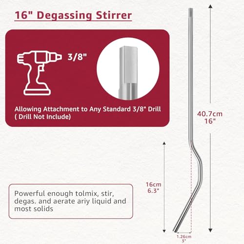 16” Stainless Steel Whip Degassing Stirrer, Wine Beer Degasser Whip for Wine Making, Drill Mixer Rod Attachment Wand, Mixing Stirring De Gassing Beer Wine Kombucha Mead Wort