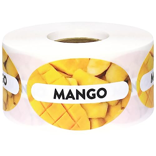Mango Grocery Store Food Labels 1.25 x 2 Inch Oval Shape 500 Total Adhesive Stickers - color: Mango