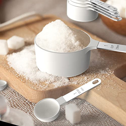 TILUCK Measuring Cups & Spoons Set, Stackable Cups and Spoons, Nesting Measure Cups with Stainless Steel Handle, Kitchen Gadgets for Cooking & Baking（white） - color: White